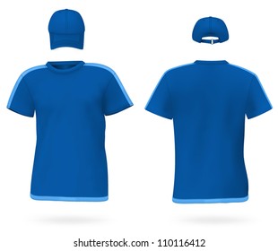 Set of men's t-shirt and a baseball cap. Front and rear views.