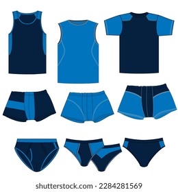 Set of men's underwear, with upper and lower parts, different models for clothing.