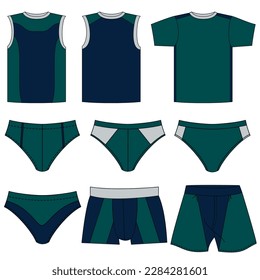 Set of men's underwear, with upper and lower parts, different models for clothing.