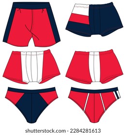Set of men's underwear, with upper and lower parts, different models for clothing.