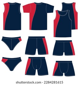 Set of men's underwear, with upper and lower parts, different models for clothing.