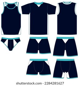 Set of men's underwear, with upper and lower parts, different models for clothing.