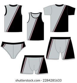 Set of men's underwear, with upper and lower parts, different models for clothing.