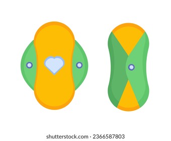 Fijado para el concepto de menstruación. Las toallas verdes y amarillas. higiene femenina, limpieza. Biología y anatomía. Elemento gráfico para el sitio web. Colección vectorial plana de dibujos animados aislada en fondo blanco