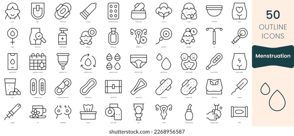 Set of menstruation icons. Thin linear style icons Pack. Vector Illustration