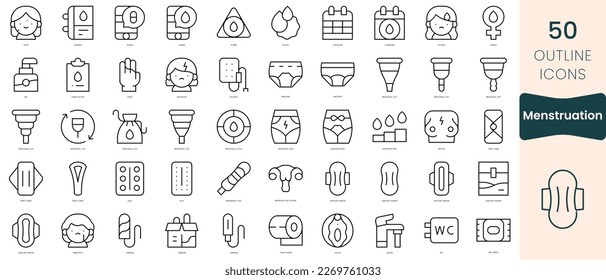 Set of menstruation icons. Thin linear style icons Pack. Vector Illustration