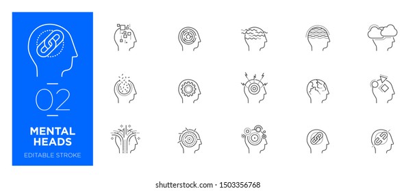 Set of Mental heads line icons - Modern icons	