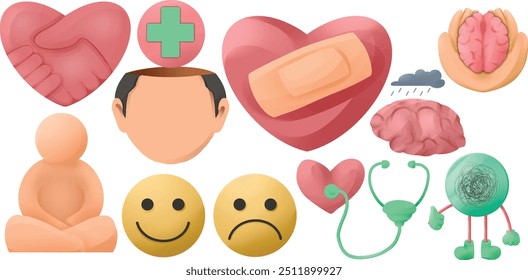 set of mental health campaign illustrations