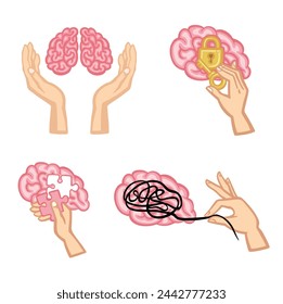 set of mental health care cartoon vector illustration