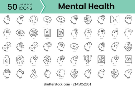 Conjunto de iconos de salud mental. Conjunto de iconos de estilo de arte de línea. ilustración vectorial