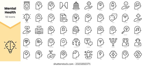 Set of mental health Icons. Simple line art style icons pack. Vector illustration