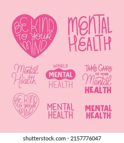set of mental health letterings