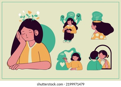 conjunto de salud mental, estilo vectorial