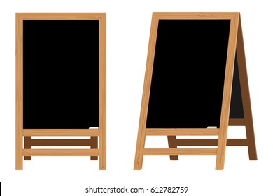 Set of Menu Black Boards. Vector illustration. Element on the theme of the restaurant business. For Chalk drawing. Realistic Wooden announcement board.