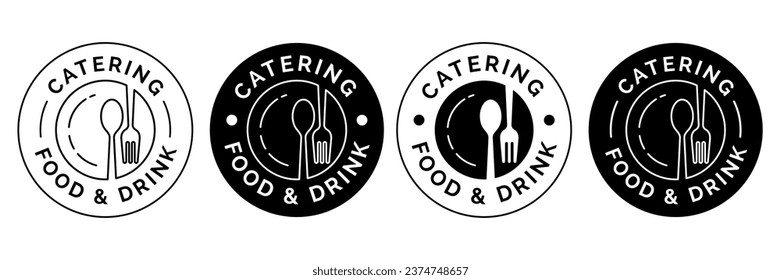 Set menu catering, restaurant, spoon, fork, knife and plate icon set in line. Tableware Vector illustration