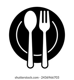 Set menu catering, restaurant, spoon, fork, knife and plate icon set in line. Tableware Vector illustration