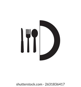 Set menu catering, restaurant, spoon, fork, knife and plate icon set in line. Tableware Vector illustration