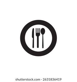 Set menu catering, restaurant, spoon, fork, knife and plate icon set in line. Tableware Vector illustration