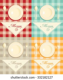 set menu with cutlery on checkered background