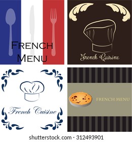 Set of menu designs with text and different elements. Vector illustration