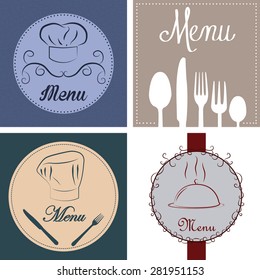 Set of menu designs with text and elements. Vector illustration