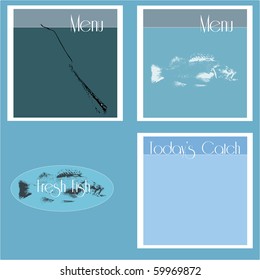 A set of menu graphics for a seafood restaurant concept