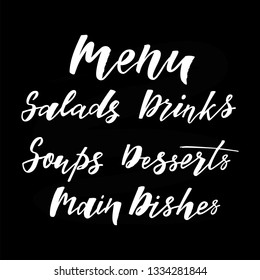 Set menu hand lettering text for cafe, bar, restaurant. Vector illustration on background