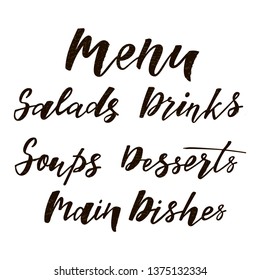 Set menu hand lettering text for cafe, bar, restaurant. Vector illustration on background