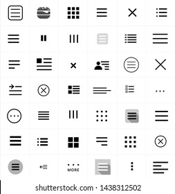 Set of menu icons. Flat web menu icons signs collection. Set of black navigation menu hamburger line mobile buttons isolated on white background. Can be used for website, programs, mobile application