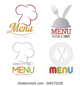 Set of menu icons with text on a white background. Vector illustration
