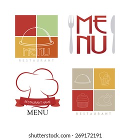 Set of menu labels with icons and text. Vector illustration