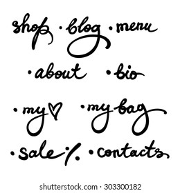 Set of menu words for site. Hand letterind. 