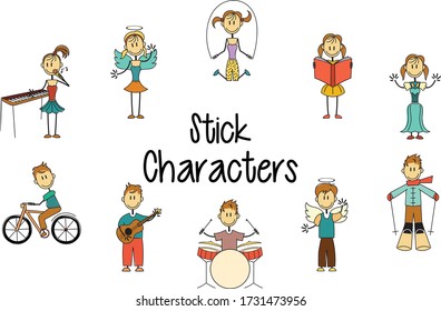 Set of Men/Women Stick Characters Life Style