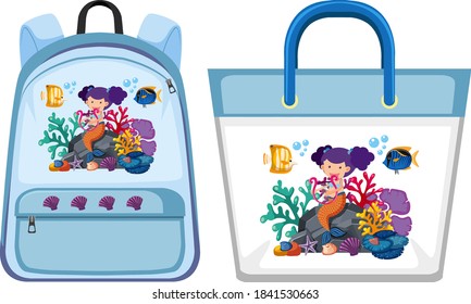 Set of mermaid bag illustration