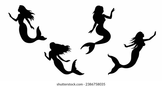 Set of mermaid silhouettes. Silhouettes of mermaids. Vector illustration