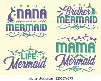 Set of mermaid t-shirt design 