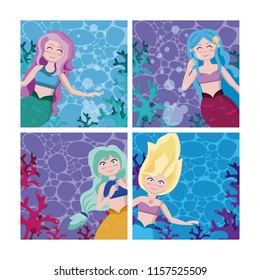 Set of mermaids cartoon