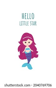 Set mermaids. Colorful fantastic characters for girls, surrounded by shells, algae, corals. Vector illustrations in a flat cartoon style.