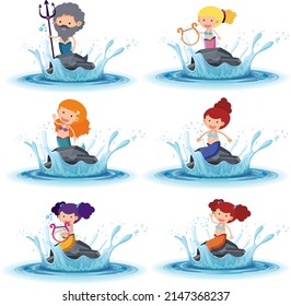 Set of mermaids family members illustration