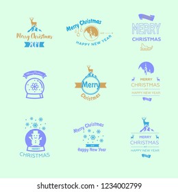 	
Set of Merry Christmas and 2019 Happy New Year stamp. Set of quotes with snowflakes, snowman, Church, sled, Christmas balls. Vintage typography design for xmas, new year emblem. Vector.