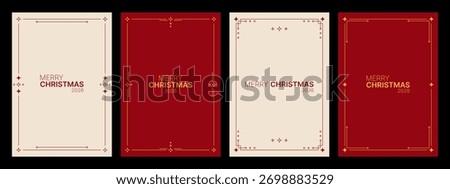 Set of Merry Christmas 2026 vector greeting card templates with decorative frame. Holiday wish graphic design for celebration.