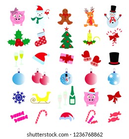 Set of Merry Christmas 30 icons Happy New Year