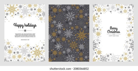 Set Merry Christmas Abstract Card with snowflake. Xmas sale, holiday web banner.