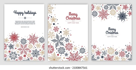 Set Merry Christmas Abstract Card with snowflake. Xmas sale, holiday web banner.