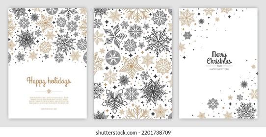 Set Merry Christmas Abstract Card with snowflake. Xmas sale, holiday web banner.