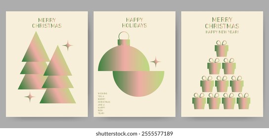 Set of Merry Christmas background, banner, cover, poster design with trendy style illustration