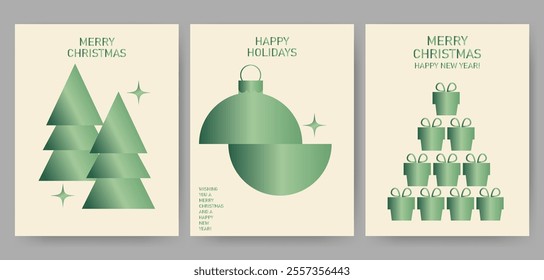 Set of Merry Christmas background, banner, cover, poster design with trendy style illustration