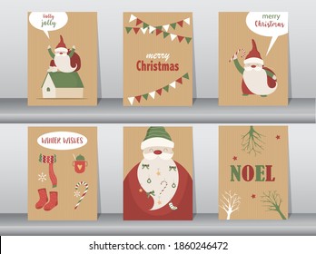 Set of  Merry christmas  background with cute santa claus and Lovely cartoon background with holiday symbols,Vector illustrations