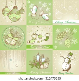 Set of Merry Christmas backgrounds and decorative elements