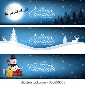 Set of Merry Christmas, banner design background vector